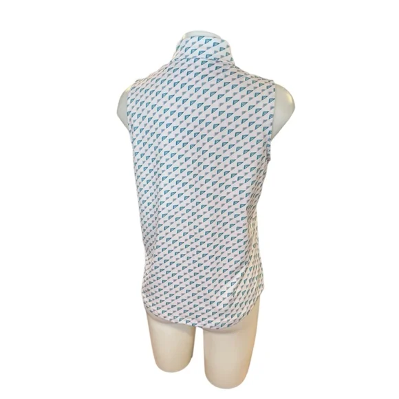 Women's Bad Birdie White Teal Golf Print Sleeveless Polo Top L - Picture 2 of 4